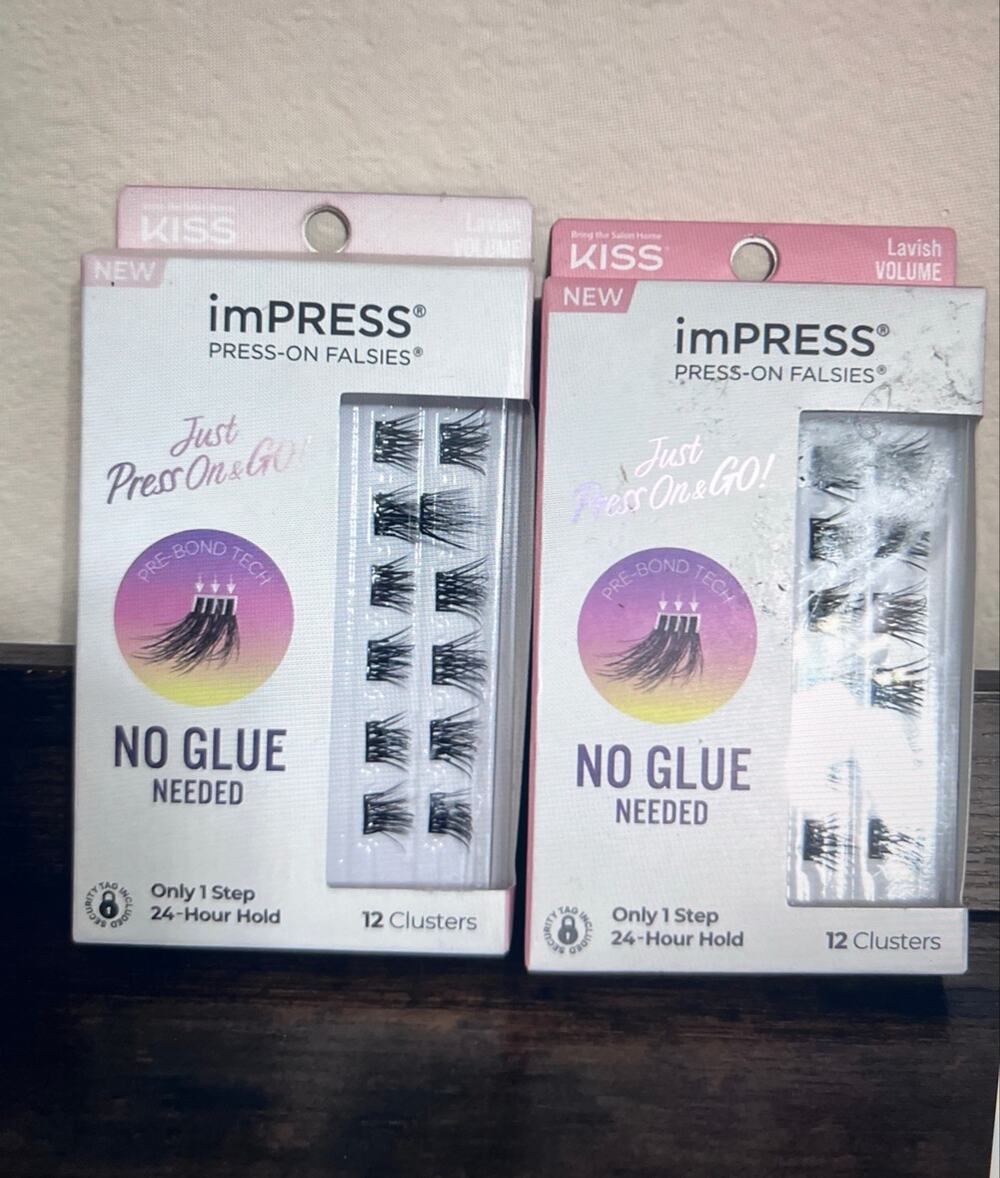 Kiss imPRESS Press-On Falsies 12 Eyelash Clusters, Lavish Volume  (2)  New